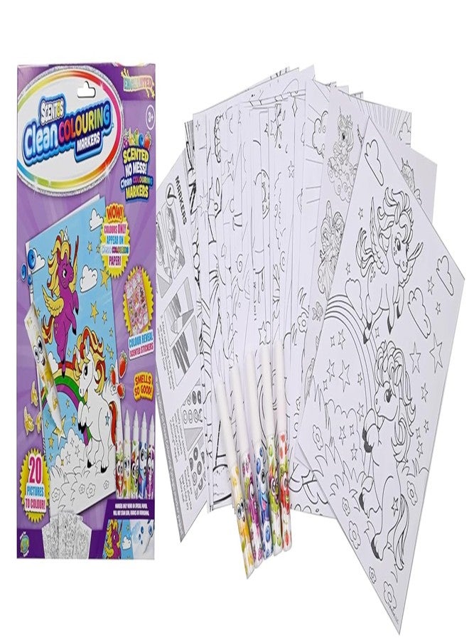 Scentos CleanColouring™ Markers Enchanted Unicorn Set By Fratelli | 20 pictures to color, Colour Reveal Stickers and 5 Scented Clean Colouring Markers - Image 3